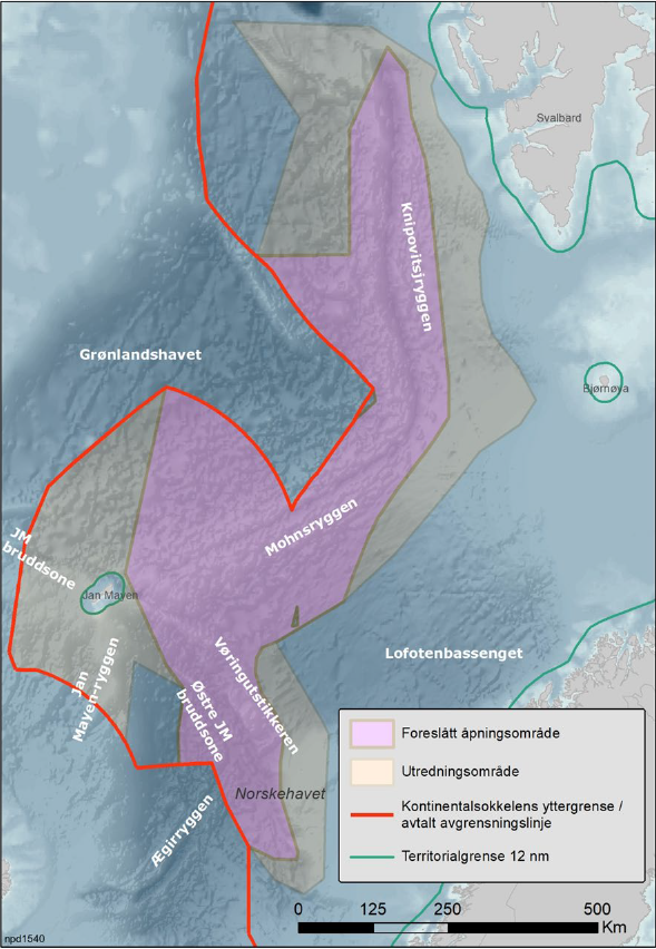 Kart over forslag til åpningsområde. Kilde: Olje- og energidepartementet